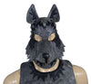 Leather wolf mask with adjustable ears and comfortable fit.