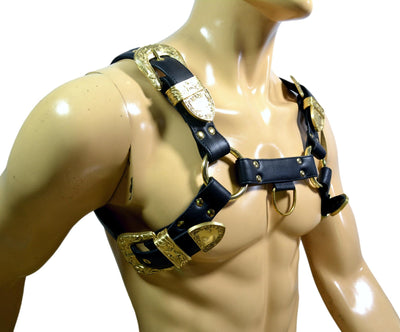 Gold Buckles Leather Bulldog Harness - MRI Leathers