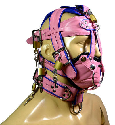 Leather Gear Face Hood Fetish Bondage Muzzle Gag Mouth Plug O Ring/Dildo Gag locking buckles - MRI Leathers