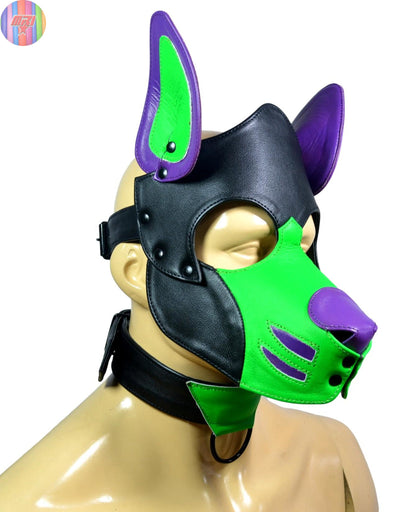 Leather Puppy Hood Mask,Human puppy Hood Cosplay Dog Full Face Pup Hood Mask - MRI Leathers