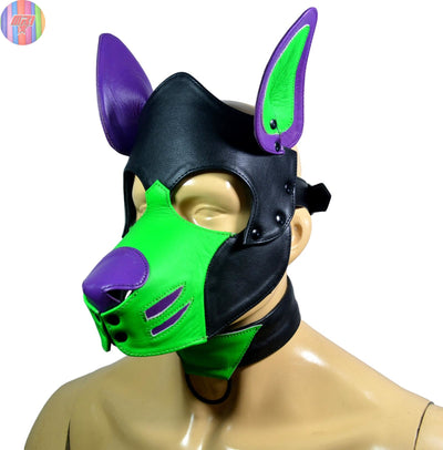 Leather Puppy Hood Mask,Human puppy Hood Cosplay Dog Full Face Pup Hood Mask - MRI Leathers