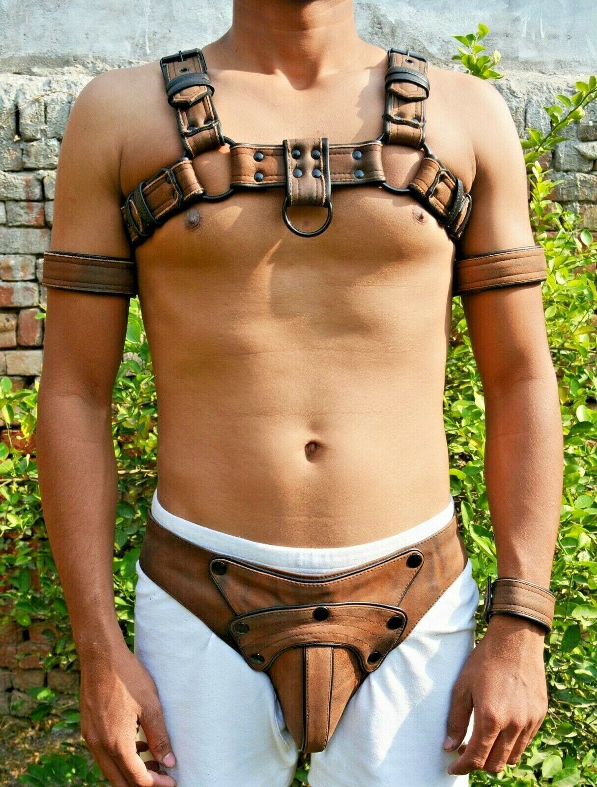 Men's Male Soft Leather Body Chest Harness Belt Night Clubwear Costume jockstraps - MRI Leathers