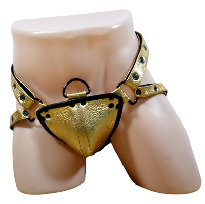 BULLDOG Metallic gold LEATHER HARNESS with black or silver snap and ring. Men leather harness - MRI Leathers