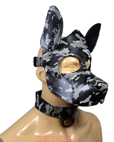 Camouflage leather Dog Mask Leather Pup Mask Dog Hood Pet Play Hood - MRI Leathers