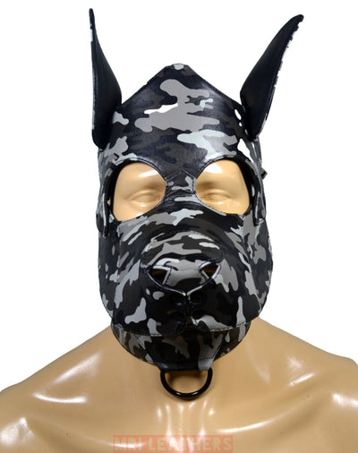 Camouflage leather Dog Mask Leather Pup Mask Dog Hood Pet Play Hood - MRI Leathers