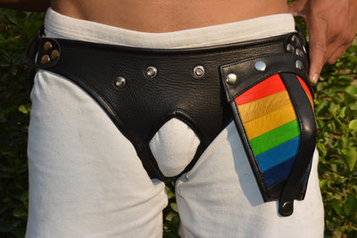 Gay Pride Rainbow Mens Jockstrap Leather adjustable waist - MRI Leathers