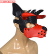 Leather Dog Mask Leather Dog Mask Dog Hood Pet Play Hood Puppy Mask Horns Red - MRI Leathers