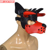 Leather Dog Mask Leather Dog Mask Dog Hood Pet Play Hood Puppy Mask Horns Red - MRI Leathers