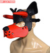 Leather Dog Mask Leather Dog Mask Dog Hood Pet Play Hood Puppy Mask Horns Red - MRI Leathers