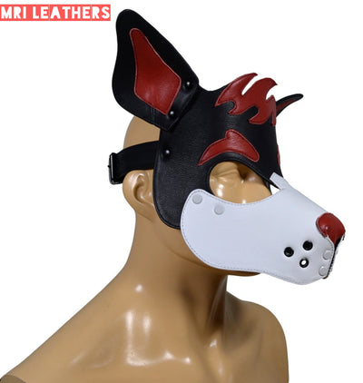 Leather Dog Mask Leather Dog Mask Dog Hood Pet Play Hood Puppy Mask Red - MRI Leathers