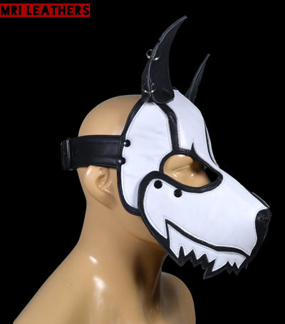 Leather Dog Mask Leather Dog Mask Dog Hood Pet Play Hood Puppy Mask White - MRI Leathers