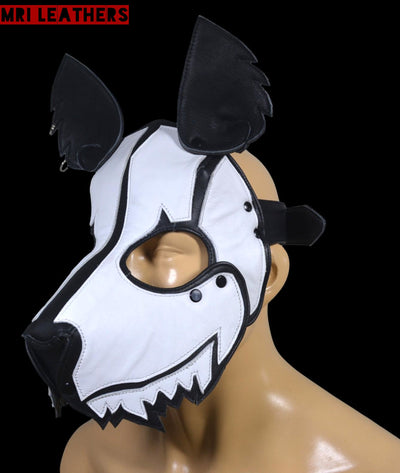 Leather Dog Mask Leather Dog Mask Dog Hood Pet Play Hood Puppy Mask White - MRI Leathers