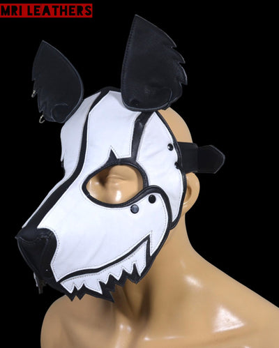 Leather Dog Mask Leather Dog Mask Dog Hood Pet Play Hood Puppy Mask White - MRI Leathers