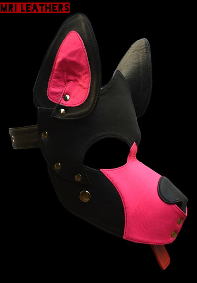 Leather Dog Mask Leather Pup Mask Dog Hood Pet Play Hood - MRI Leathers