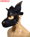 Leather Dog Mask Leather Pup Mask Dog Hood Pet Play Hood with horns - MRI Leathers