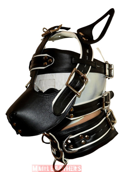 Leather Gear Face Hood Fetish Bondage Muzzle Gag dildo rings buckles - MRI Leathers