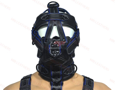 Leather Gear Face Hood Fetish Slave Extreme Bondage Muzzle Gag - MRI Leathers