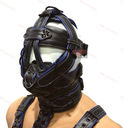 Leather Gear Face Hood Fetish Slave Extreme Bondage Muzzle Gag - MRI Leathers