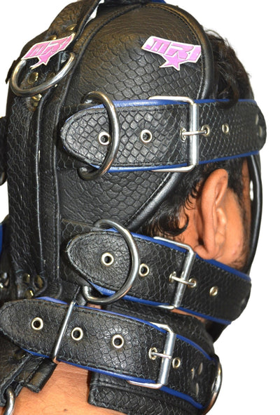 Leather Gear Face Hood Fetish Slave Extreme Bondage Muzzle Gag with D-rings - MRI Leathers