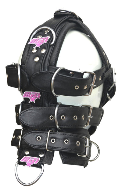 Leather Gear Face Hood Fetish Slave Extreme Bondage Muzzle Gag with D-rings - MRI Leathers