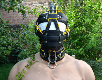 Leather Gear Face Hood Fetish Slave Extreme Bondage Muzzle Gag with D-rings - MRI Leathers