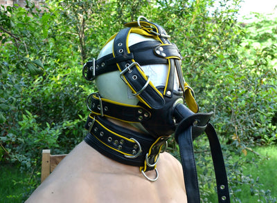 Leather Gear Face Hood Fetish Slave Extreme Bondage Muzzle Gag with D-rings - MRI Leathers