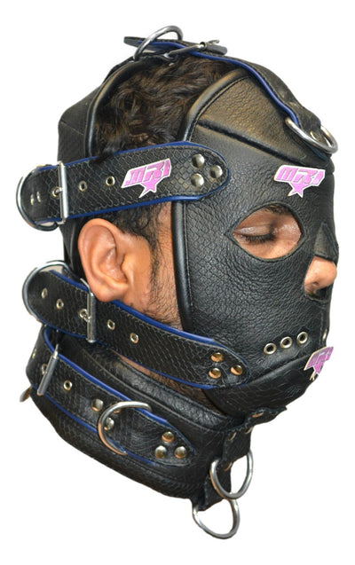 Leather Gear Face Hood Fetish Slave Extreme Bondage Muzzle Gag with D-rings - MRI Leathers