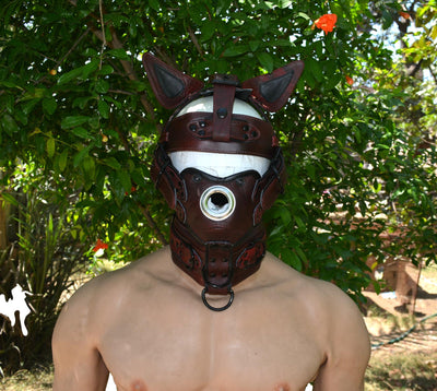 Leather Gear Face Hood Fetish Slave Extreme Bondage Muzzle Gag with D-rings - MRI Leathers