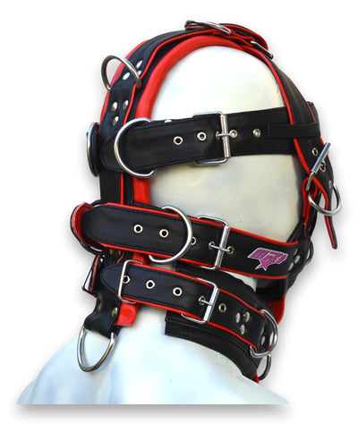 Leather Gear Face Hood Fetish Slave Extreme Bondage Muzzle Gag with D-rings - MRI Leathers