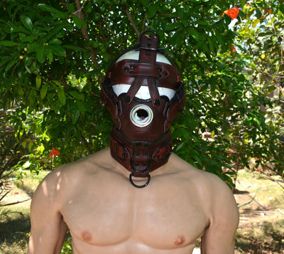 Leather Gear Face Hood Fetish Slave Extreme Bondage Muzzle Gag with D-rings - MRI Leathers