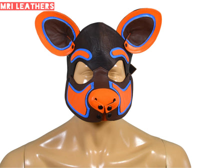 Leather Hyena Mask Leather Dog Mask Dog Hood Pet Play Hood Puppy Mask - MRI Leathers