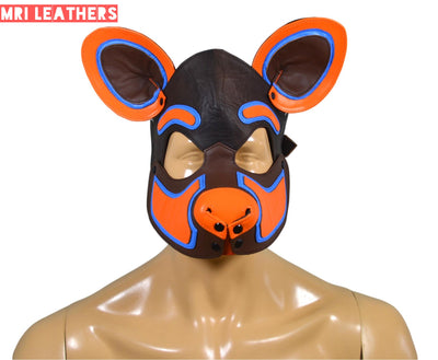 Leather Hyena Mask Leather Dog Mask Dog Hood Pet Play Hood Puppy Mask - MRI Leathers