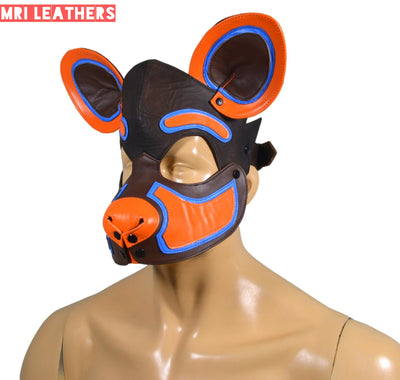 Leather Hyena Mask Leather Dog Mask Dog Hood Pet Play Hood Puppy Mask - MRI Leathers