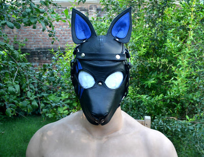 Leather mask, leather dog mask, dog hood, pet play hood, puppy mask head harness muzzle - MRI Leathers