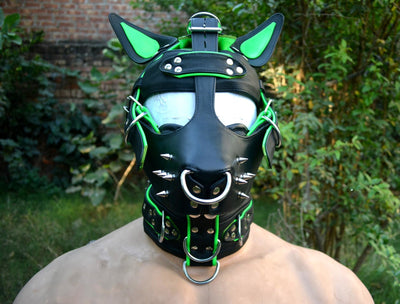 Leather mask, leather dog mask, dog hood, pet play hood, puppy mask head harness muzzle - MRI Leathers