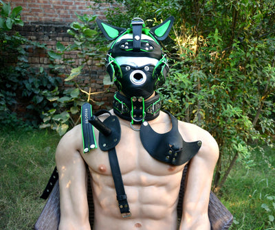 Leather mask, leather dog mask, dog hood, pet play hood, puppy mask head harness muzzle - MRI Leathers