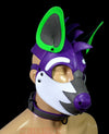 Leather Puppy Mask Hood Human puppy Flame on Head Purple - MRI Leathers