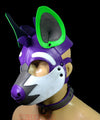 Leather Puppy Mask Hood Human puppy Flame on Head Purple - MRI Leathers