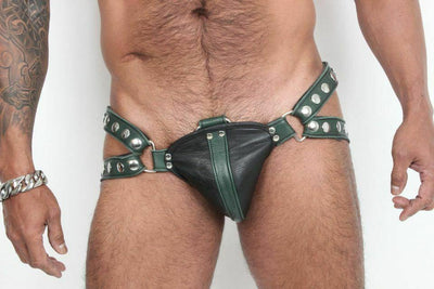 Men Green Leather Jock Strap, Men's Posing Pouch,Thong,G-String,Fetish,Gay,Sexy - MRI Leathers