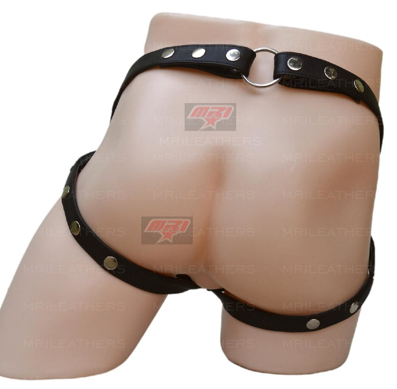 Men Leather Jockstrap -jock -thong removable pouch, lined with soft leather  stud spike $81.90