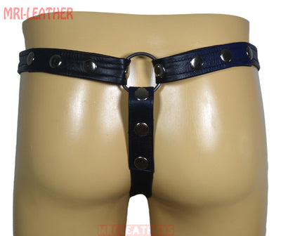 Men Leather Thong adjustable remove able pouch Tow tone leather with zipper - MRI Leathers