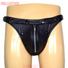 Men Leather Thong adjustable remove able pouch Tow tone purple leather with zipper - MRI Leathers
