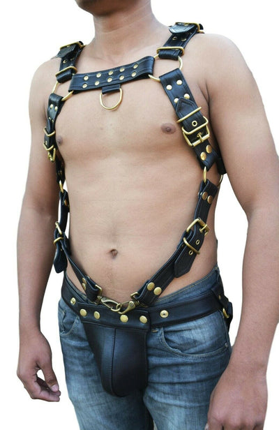 Men's Bulldog Chest Harness,HEAVY DUTY brown genuine leather,fetish play bdsm - MRI Leathers