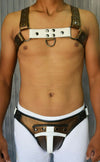 Mens Leather Harness Body Chest Armor Buckles Adjustable Strap Belt Club Costume - MRI Leathers