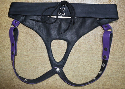 Mens Underwear Leather-Like Cod Piece Thong Jock Purple New, Black, All Sizes - MRI Leathers