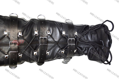 Mummy Gimp Bag Straight Jacket Leather Sleep Sack Restraint Straps Bondage - MRI Leathers