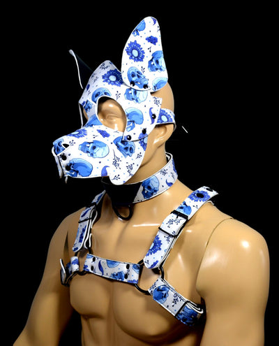 Puppy Play Dog Hood Mask Leather Men Chest Harness Strap Neck Collar - MRI Leathers