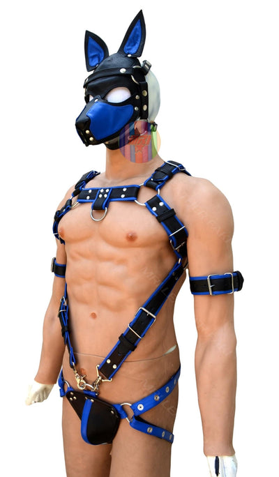 Trojan Body Harness Men leather side straps harness, bdsm harness, leather harness, gay harness with puppy mask - MRI Leathers