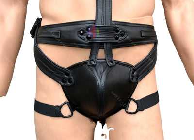 Trojan Body Harness Men leather side straps harness, bdsm harness, leather harness, gay harness with puppy mask - MRI Leathers